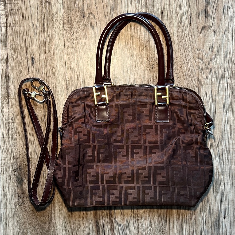 Fendi Dark Brown Shoulder Bag with Gold Accents